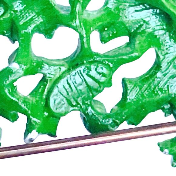 Vintage Weiss Mid Century Enamel Christmas Wreath Brooch Bow Rhinestone Candle - Picture 7 of 11